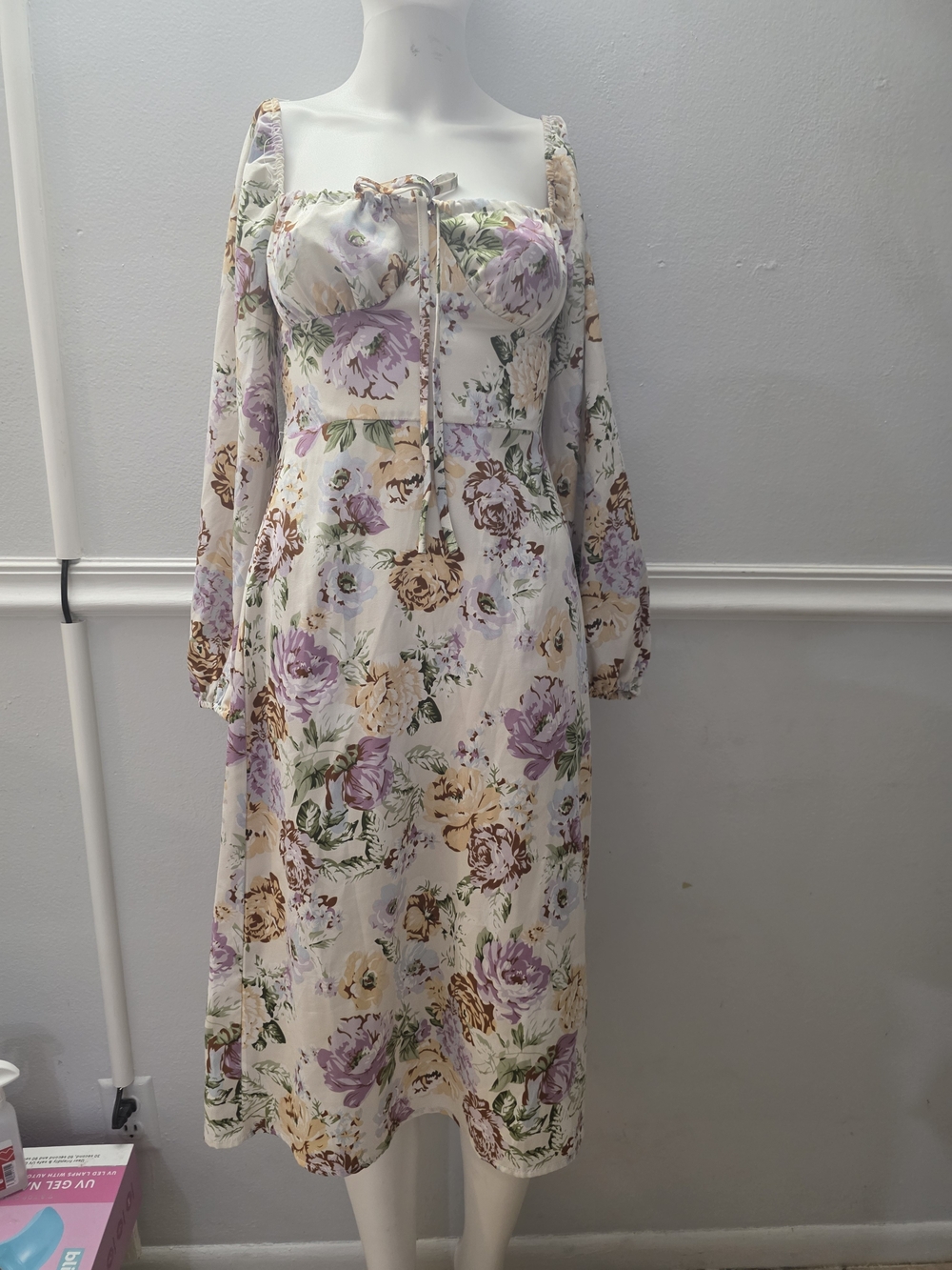 SHEIN Lavender & Cream Floral Off-Shoulder Maxi Dress